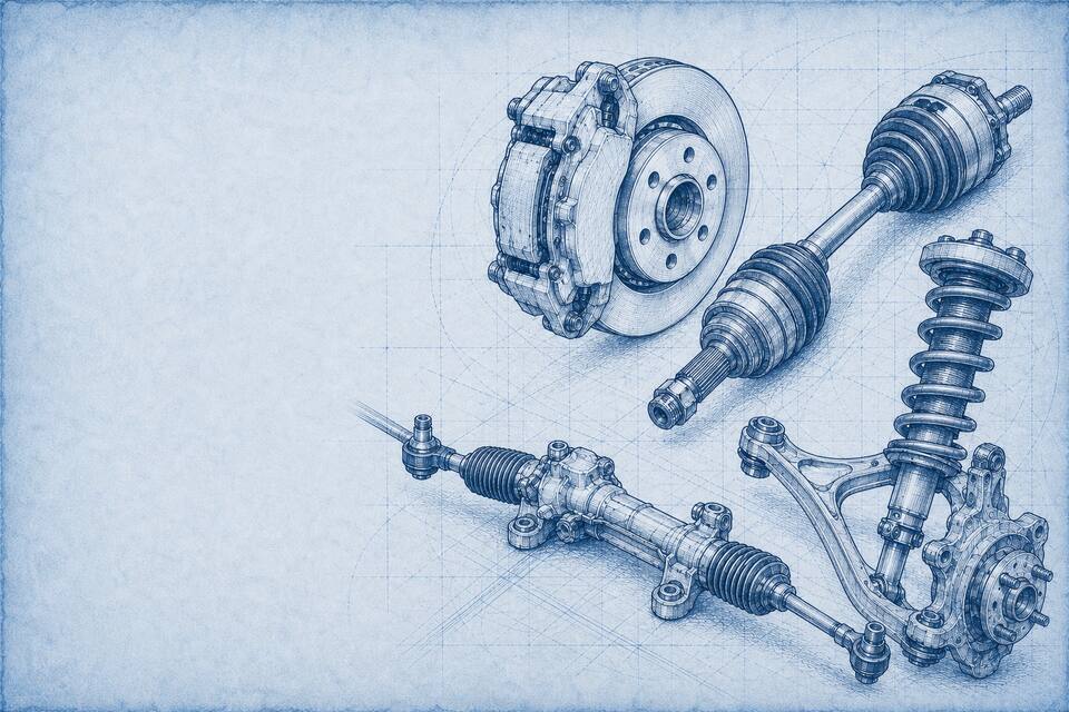 Technical illustration of a brake caliper kit